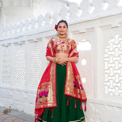 Doli - Vichitra Silk Plain with Paithni Lace Border Green Lehenga Choli set - JMS Studio