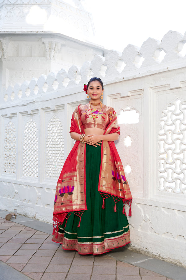Doli - Vichitra Silk Plain with Paithni Lace Border Green Lehenga Choli set - JMS Studio