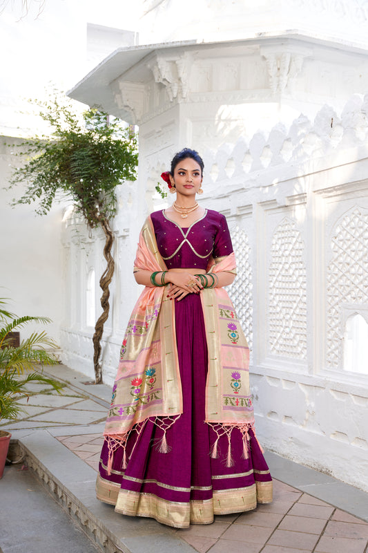 Doli - Vichitra Silk Plain with Paithni Lace Border Wine Lehenga Choli set - JMS Studio