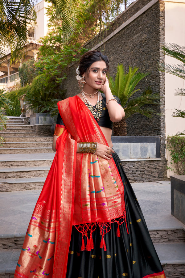 Doli - Jacquard Silk Zari Weaving Work Black Lehenga Choli set - JMS Studio