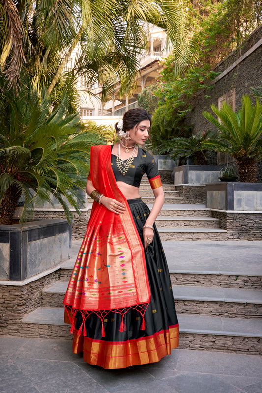 Doli - Jacquard Silk Zari Weaving Work Black Lehenga Choli set - JMS Studio