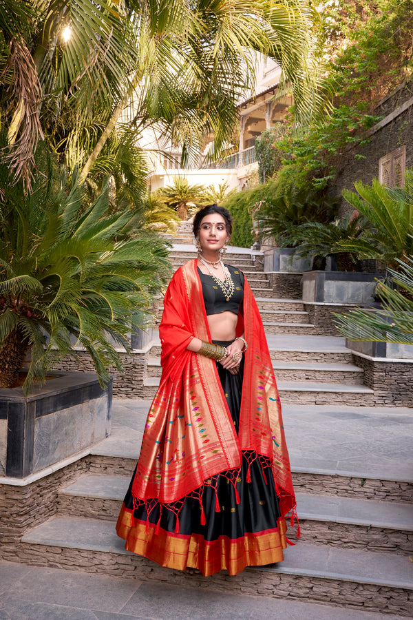 Doli - Jacquard Silk Zari Weaving Work Black Lehenga Choli set - JMS Studio