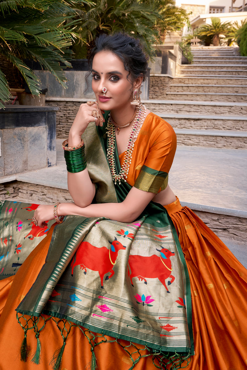 Doli - Jacquard Silk Zari Weaving Work Orange Lehenga Choli set - JMS Studio