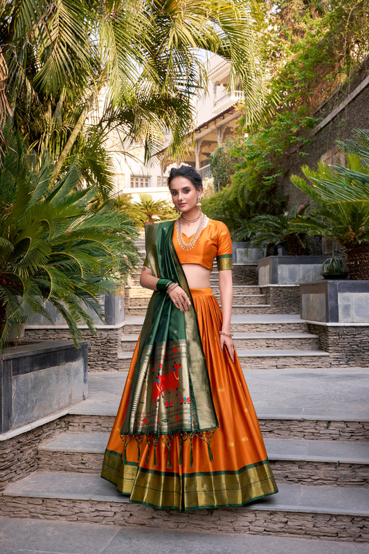 Doli - Jacquard Silk Zari Weaving Work Orange Lehenga Choli set - JMS Studio