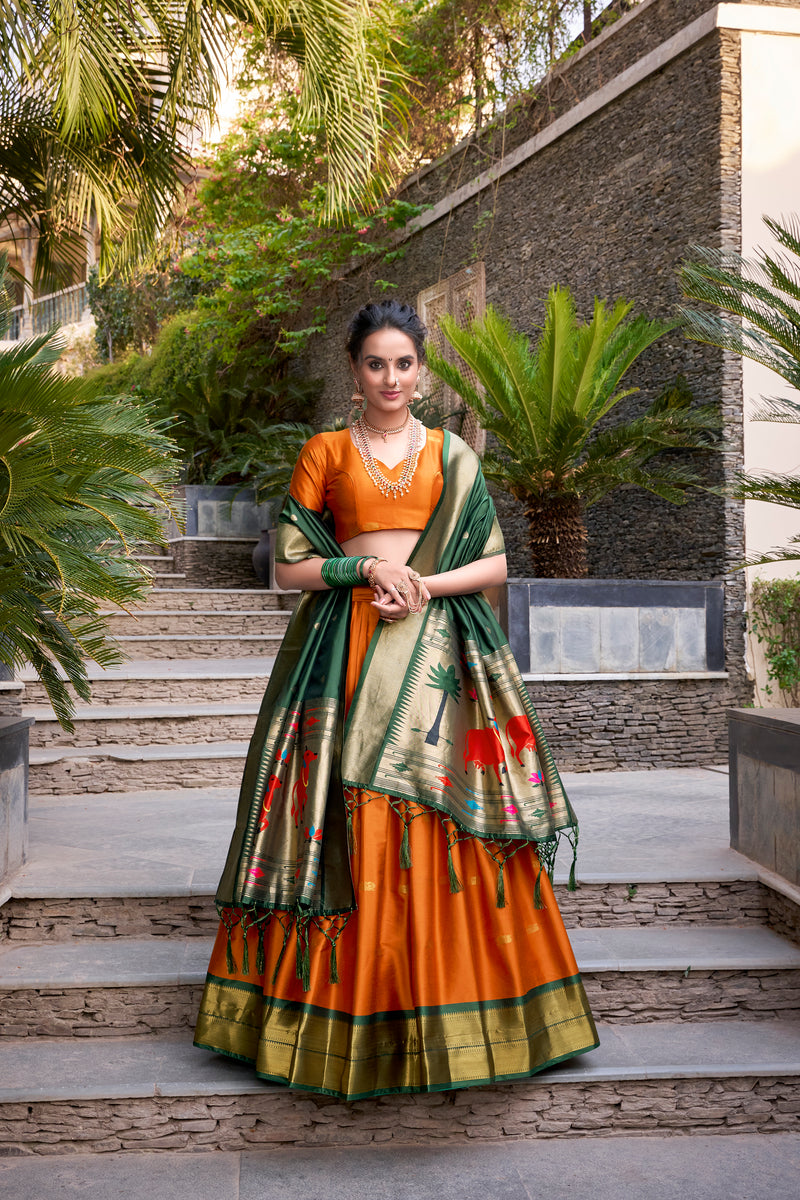 Doli - Jacquard Silk Zari Weaving Work Orange Lehenga Choli set - JMS Studio
