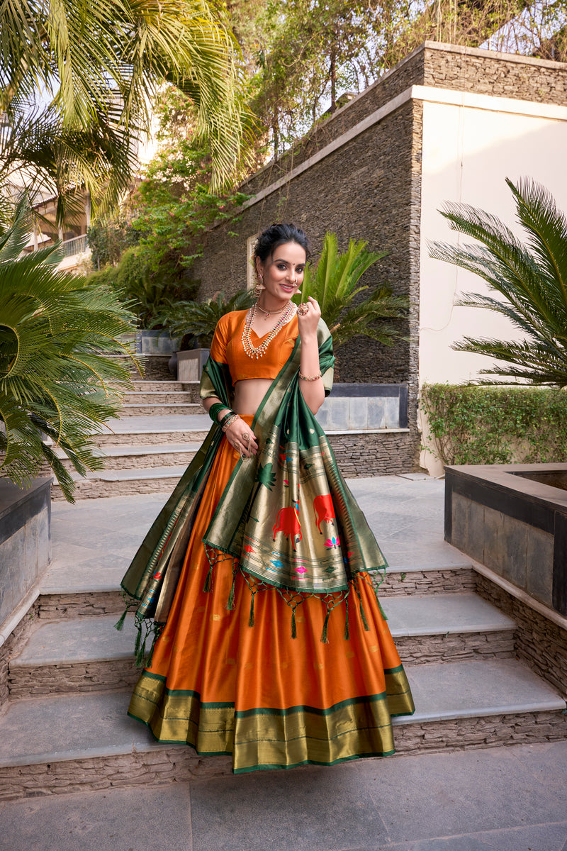 Doli - Jacquard Silk Zari Weaving Work Orange Lehenga Choli set - JMS Studio