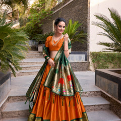 Doli - Jacquard Silk Zari Weaving Work Orange Lehenga Choli set - JMS Studio