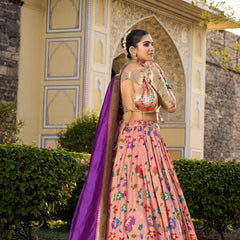 Doli - Jacquard Silk Weaving Zari Work Peach Lehenga Choli Set - JMS Studio
