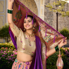 Doli - Jacquard Silk Weaving Zari Work Peach Lehenga Choli Set - JMS Studio
