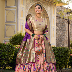 Doli - Jacquard Silk Weaving Zari Work Peach Lehenga Choli Set - JMS Studio