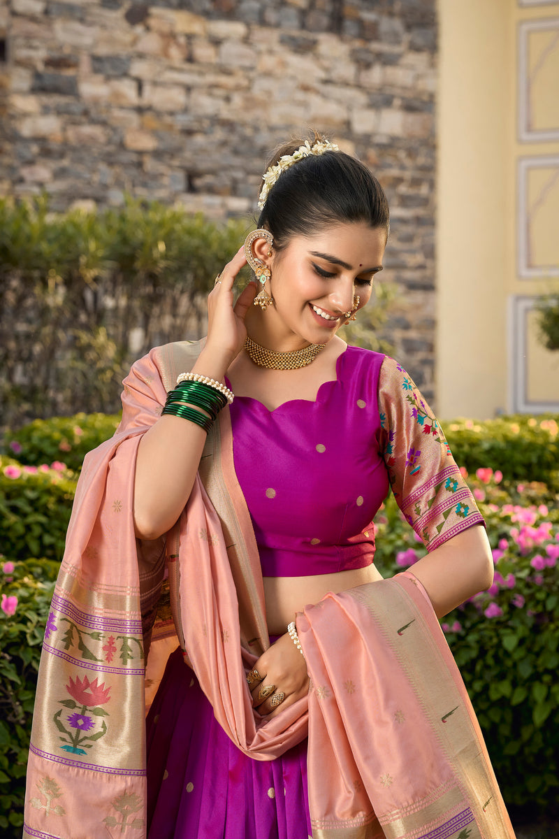 Doli - Jacquard Silk Weaving Zari Work Purple Lehenga Choli Set - JMS Studio
