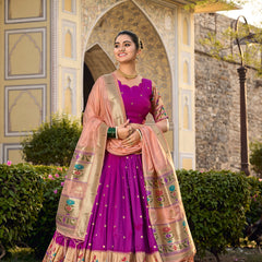 Doli - Jacquard Silk Weaving Zari Work Purple Lehenga Choli Set - JMS Studio