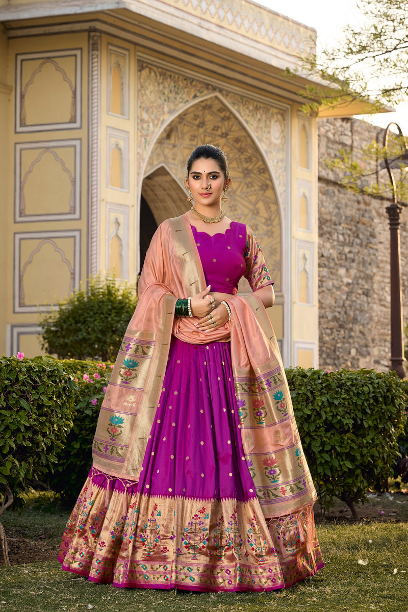 Doli - Jacquard Silk Weaving Zari Work Purple Lehenga Choli Set - JMS Studio