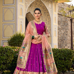 Doli - Jacquard Silk Weaving Zari Work Purple Lehenga Choli Set - JMS Studio