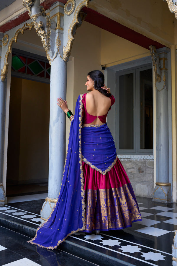 Doli - A Touch of South Indian Grace Pink Zari Weaving Lehenga Choli - JMS Studio