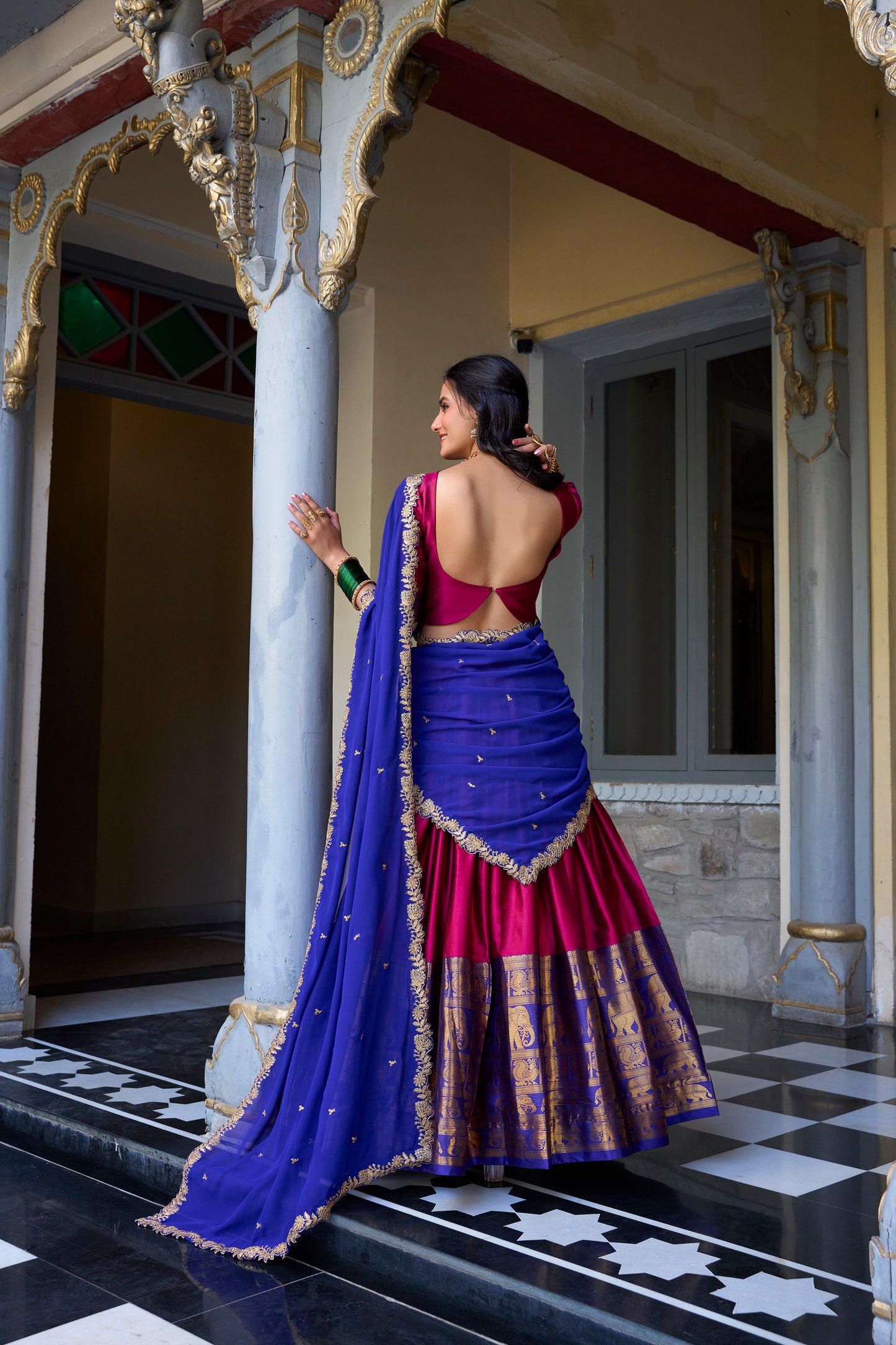 Doli - A Touch of South Indian Grace Pink Zari Weaving Lehenga Choli
