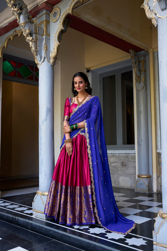 Doli - A Touch of South Indian Grace Pink Zari Weaving Lehenga Choli