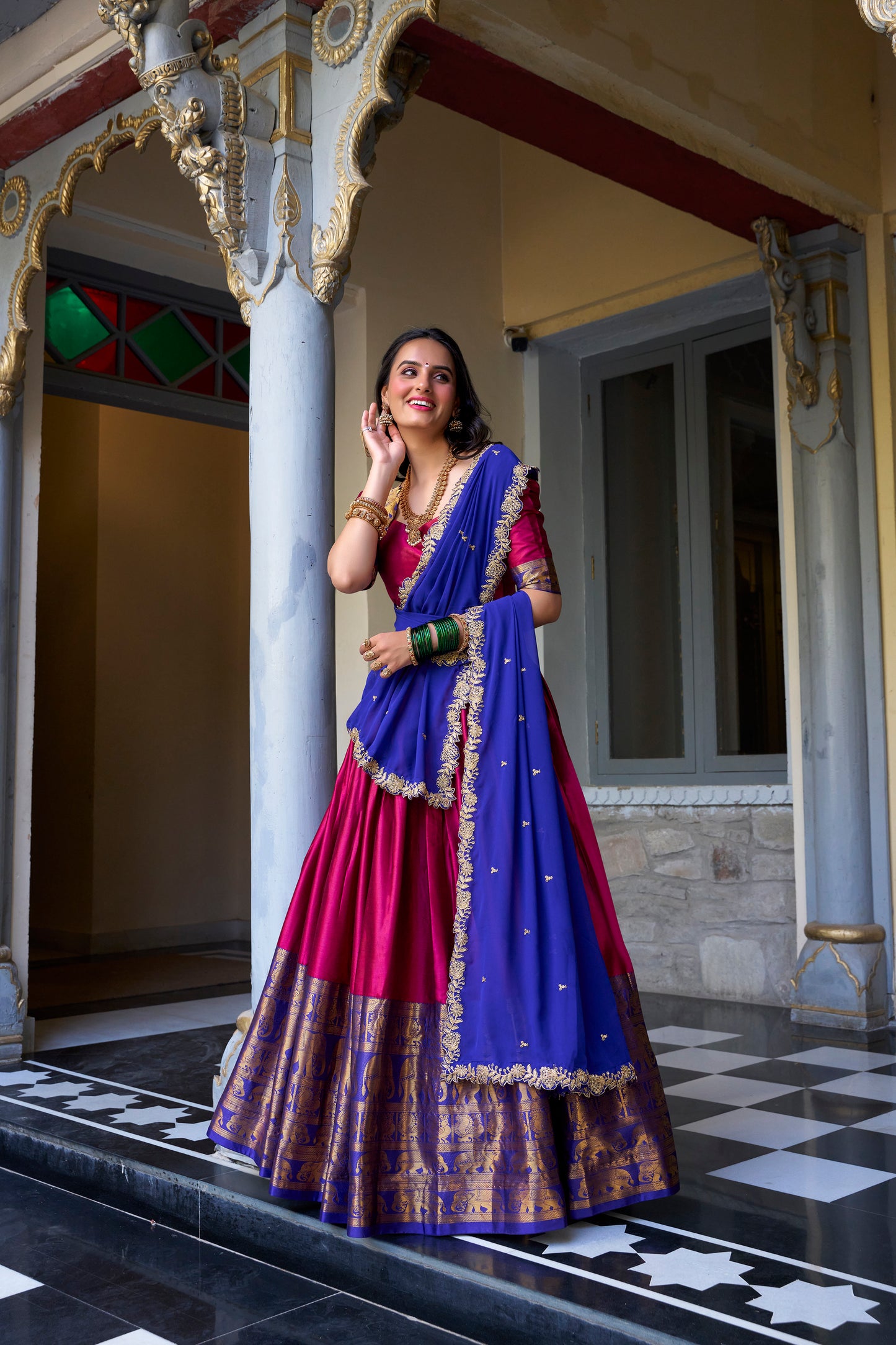Doli - A Touch of South Indian Grace Pink Zari Weaving Lehenga Choli