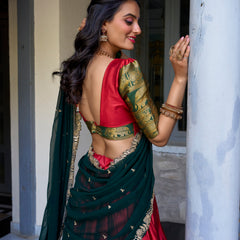 Doli - A Touch of South Indian Grace Red Zari Weaving Lehenga Choli - JMS Studio