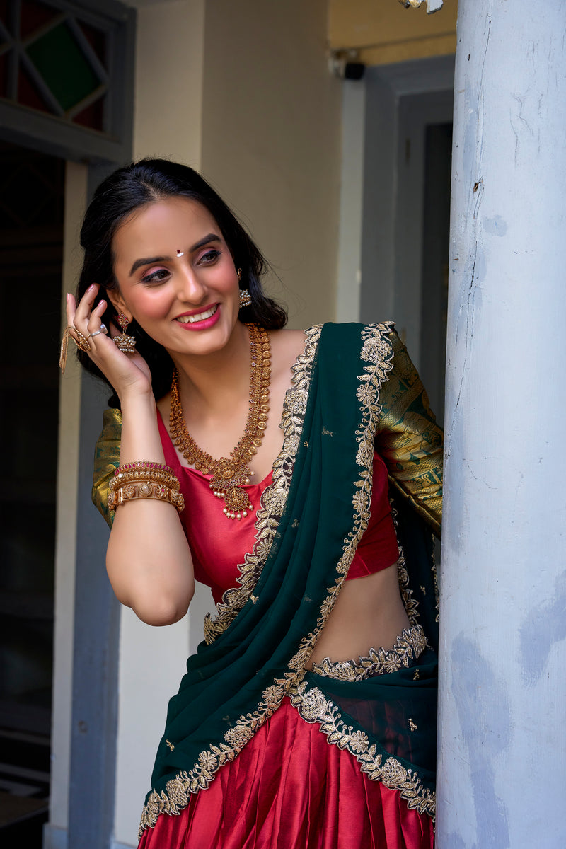 Doli - A Touch of South Indian Grace Red Zari Weaving Lehenga Choli - JMS Studio