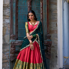 Doli - A Touch of South Indian Grace Red Zari Weaving Lehenga Choli - JMS Studio