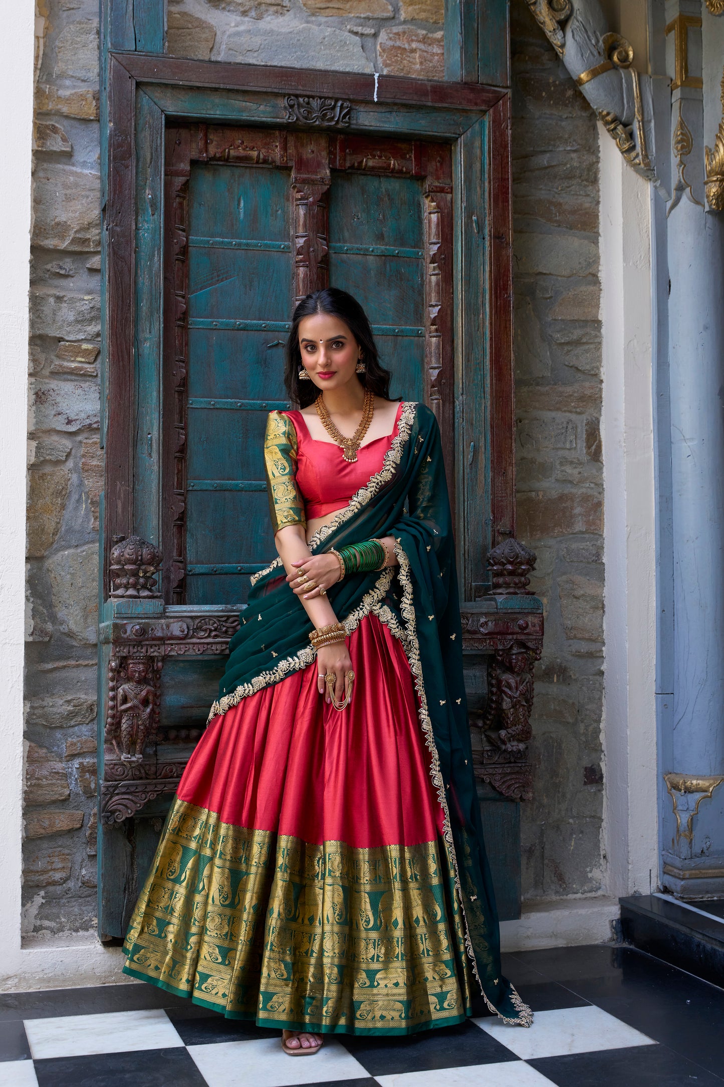 Doli - A Touch of South Indian Grace Red Zari Weaving Lehenga Choli - JMS Studio