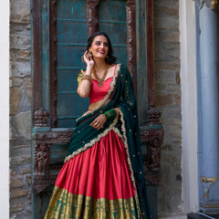 Doli - A Touch of South Indian Grace Red Zari Weaving Lehenga Choli - JMS Studio
