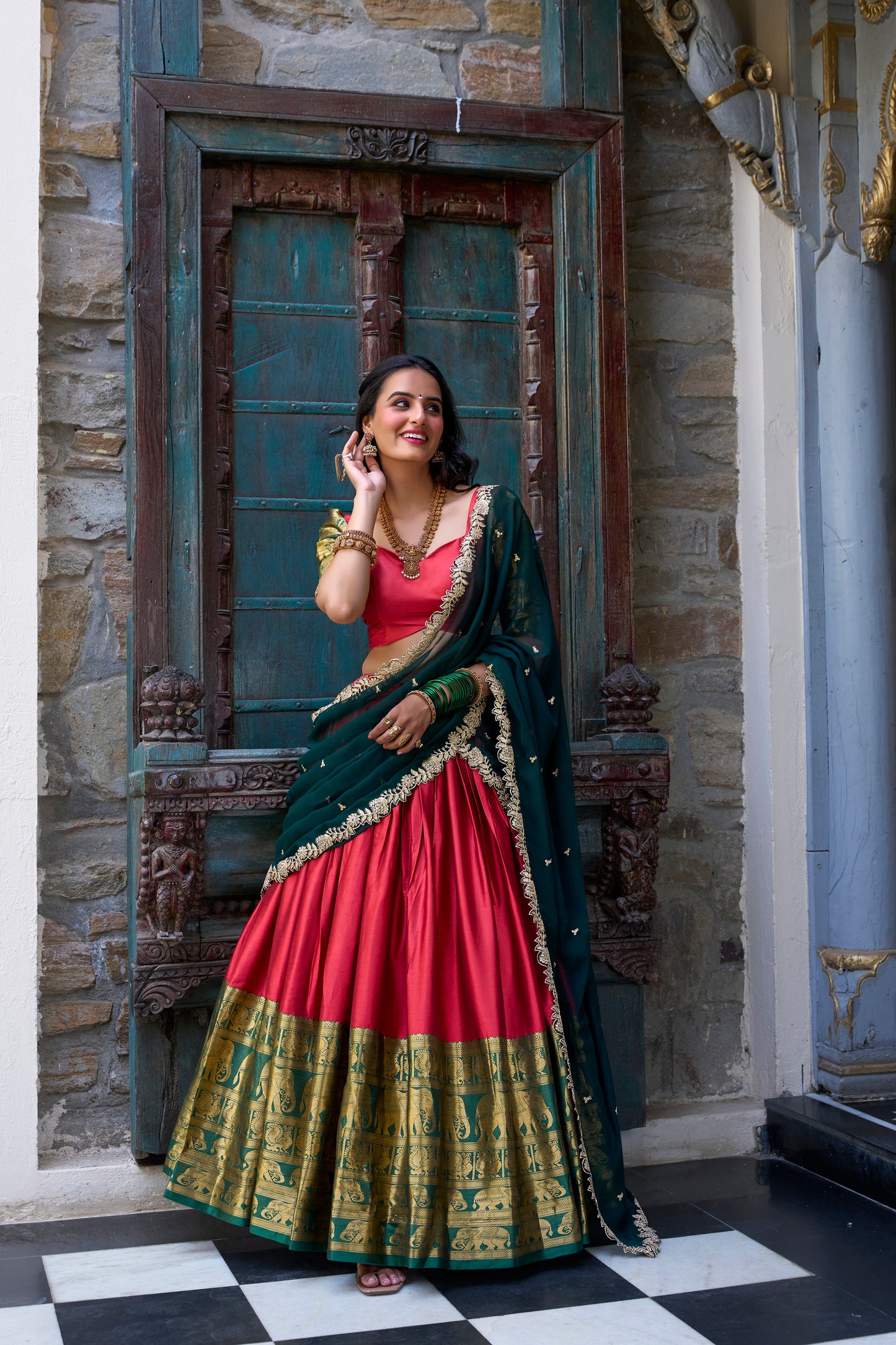 Doli - A Touch of South Indian Grace Red Zari Weaving Lehenga Choli - JMS Studio