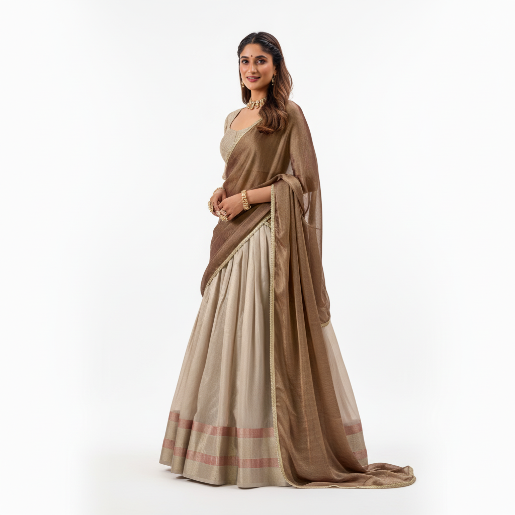 Doli - Jacquard Silk Zari Weaving Work OffWhite Gold Lehenga Choli set