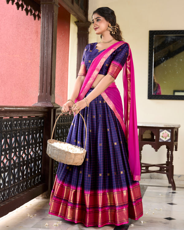 Doli - Paithani Artistry on Cotton Silk Purple Lehenga Choli Set - JMS Studio