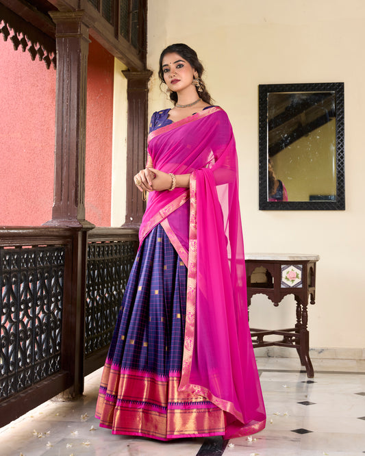 Doli - Paithani Artistry on Cotton Silk Purple Lehenga Choli Set - JMS Studio