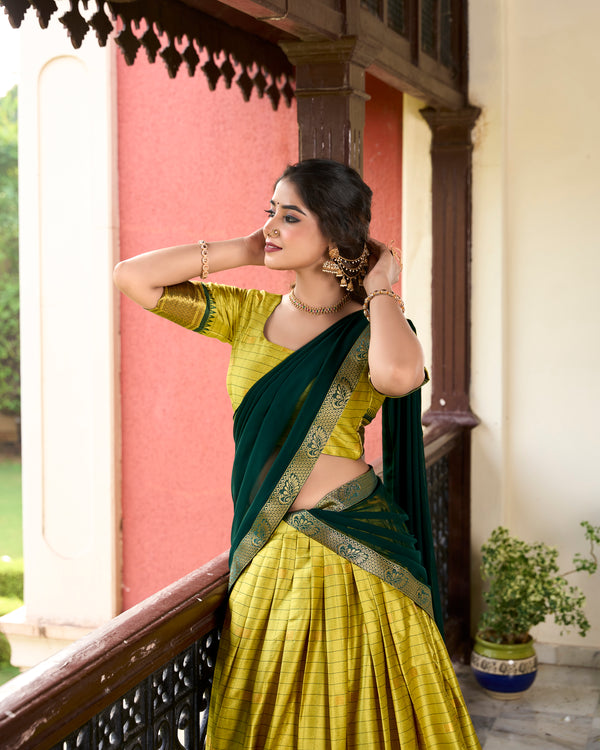 Doli - Paithani Artistry on Cotton Silk Parrot Lehenga Choli Set - JMS Studio