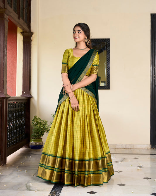 Doli - Paithani Artistry on Cotton Silk Parrot Lehenga Choli Set - JMS Studio