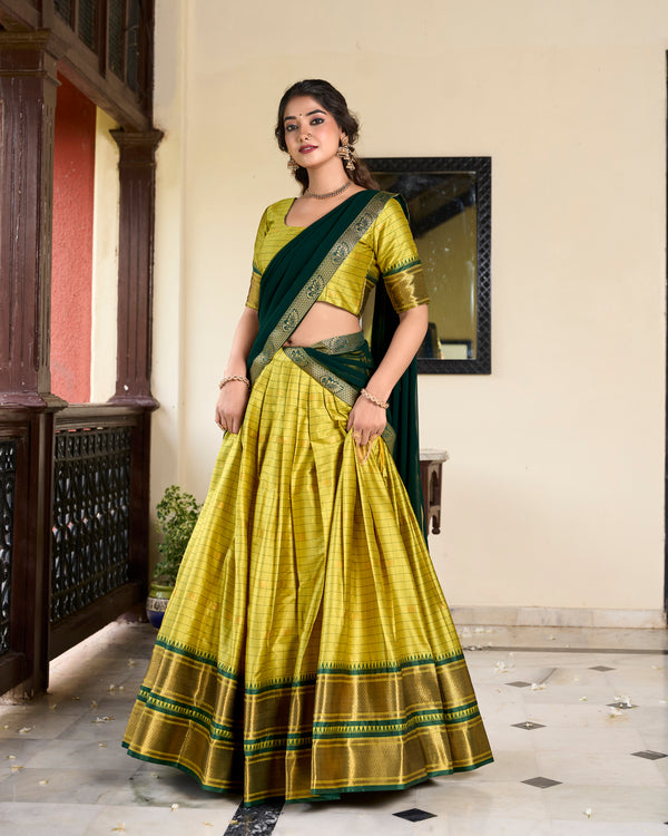 Doli - Paithani Artistry on Cotton Silk Parrot Lehenga Choli Set - JMS Studio