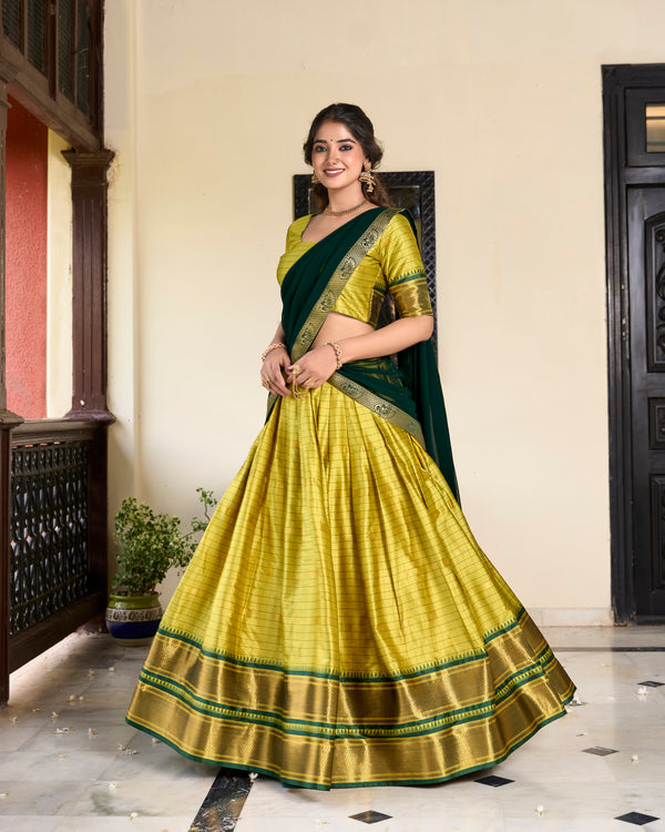 Doli - Paithani Artistry on Cotton Silk Parrot Lehenga Choli Set - JMS Studio