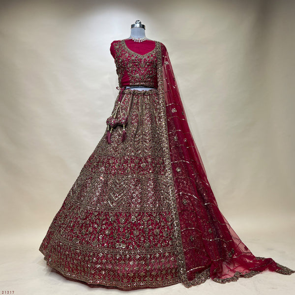 Jazzagals - Beads & Cutdana Handwork Maroon Trending Lehenga