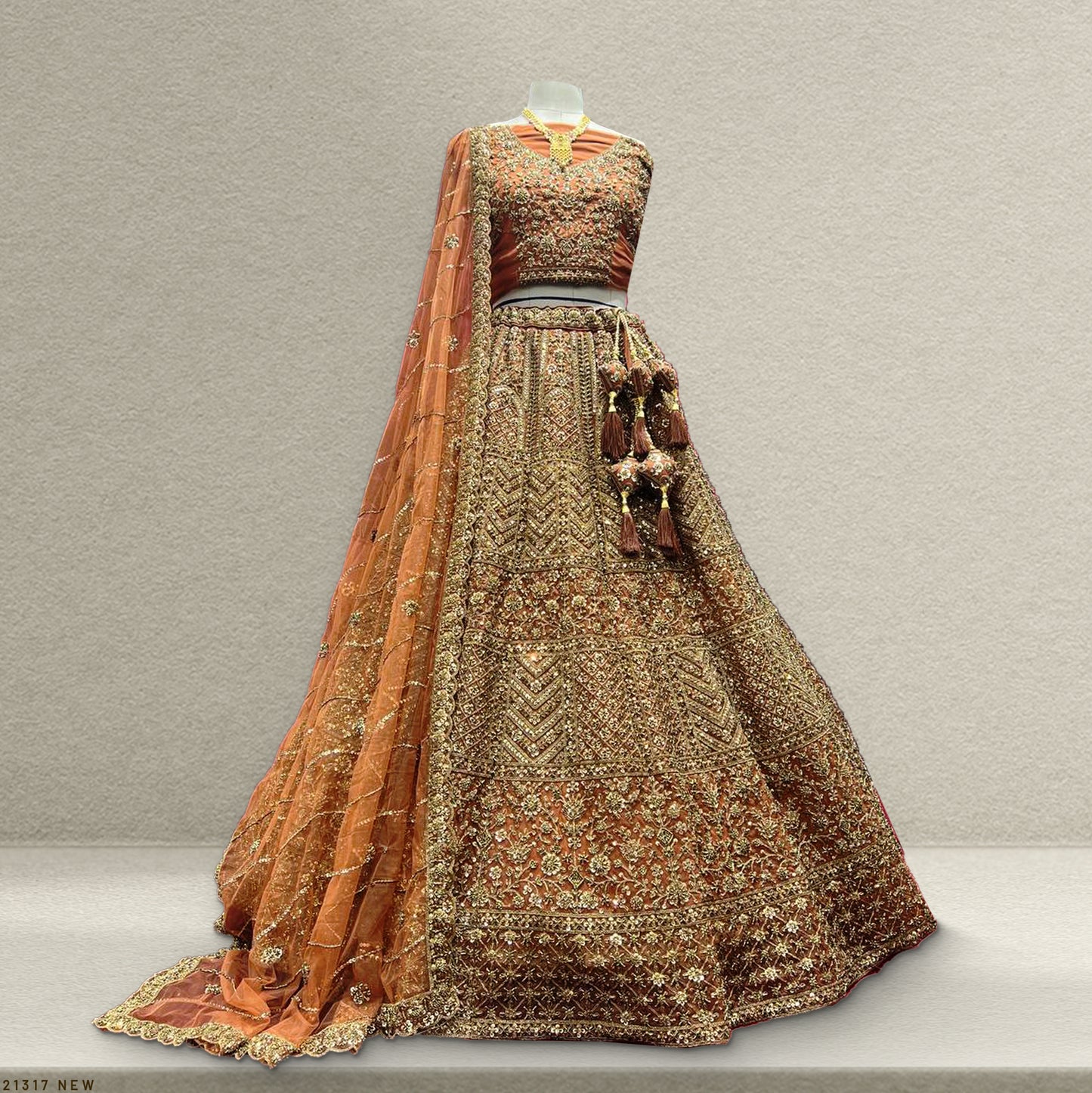 Jazzagals - Beads & Cutdana Handwork Burnt Orange Rust Color Lehenga