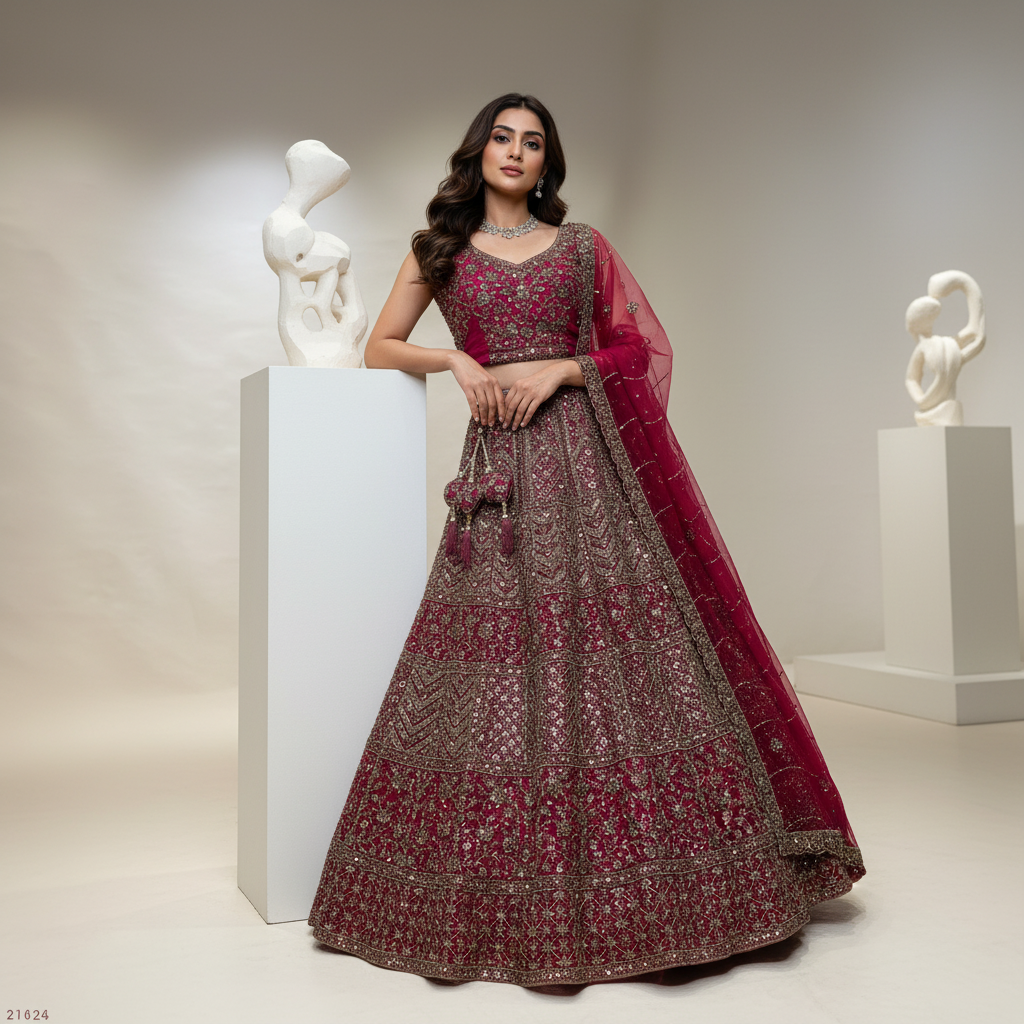 Jazzagals - Beads & Cutdana Handwork Maroon Trending Lehenga