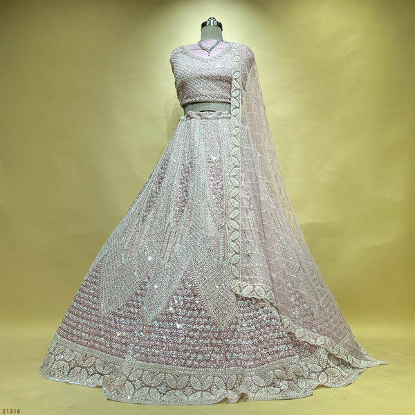 Jazzagals - Beads & Pearls Handwork Blush Pink Lehenga