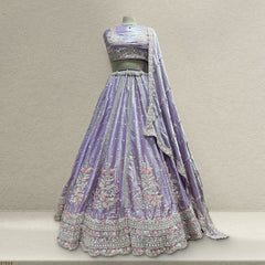 Cherry Blossom -  Modern Minimal Boota Pattern Pastel Handwork Lehenga Lavender - JMS Studio