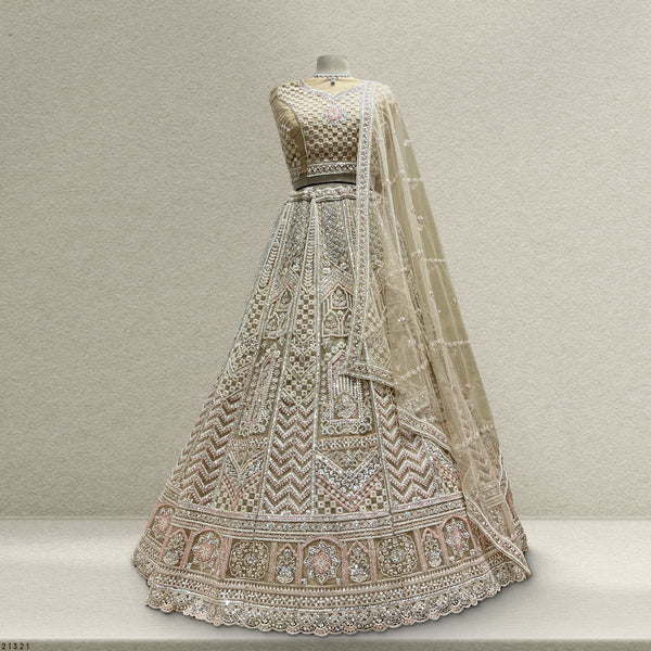 Jazzagals - Beads & Pearls Handwork Ivory Color Lehenga - JMS Studio