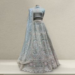 Jazzagals - Beads & Pearls Handwork Sky Blue Lehenga - JMS Studio
