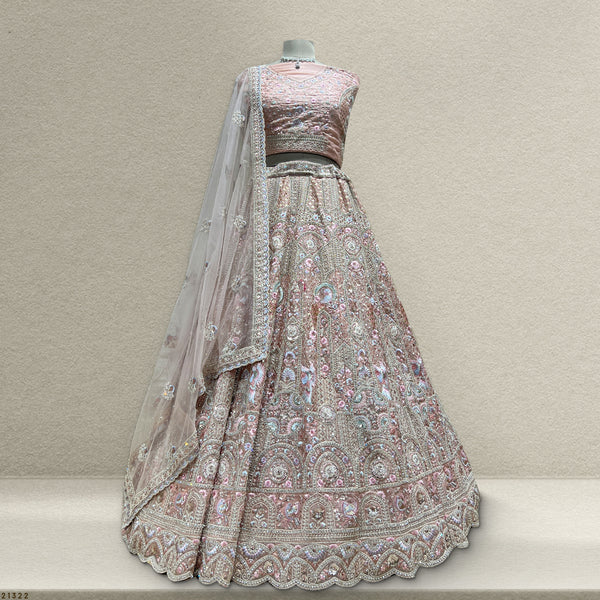 Cherry Blossom - Big Flair Flowy Reception Engagement Lehenga Peach Color - JMS Studio