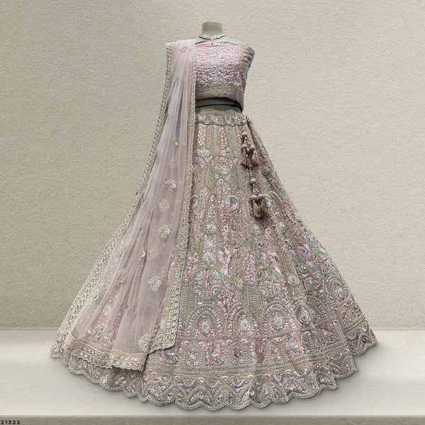 Cherry Blossom - Big Flair Flowy Reception Engagement Lehenga Soft Pink - JMS Studio