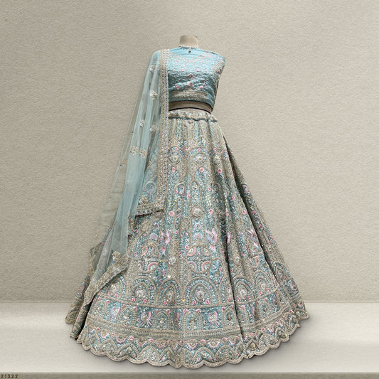 Cherry Blossom - Big Flair Flowy Reception Engagement Lehenga Sky Blue Color