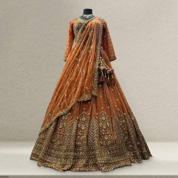 Celestial Collection: Ready-to-Wear Reception and Sangeet Partywear Lehengas Rust