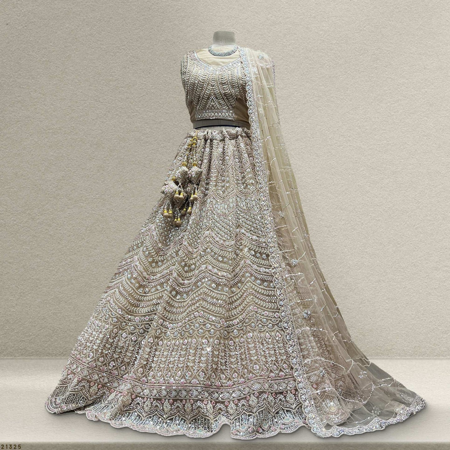 Jazzagals - Beads & Pearls Handwork Ivory Color Designer Lehenga