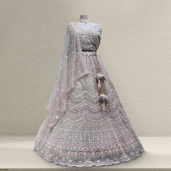 Jazzagals - Beads & Pearls Handwork Soft Lavender Designer Lehenga