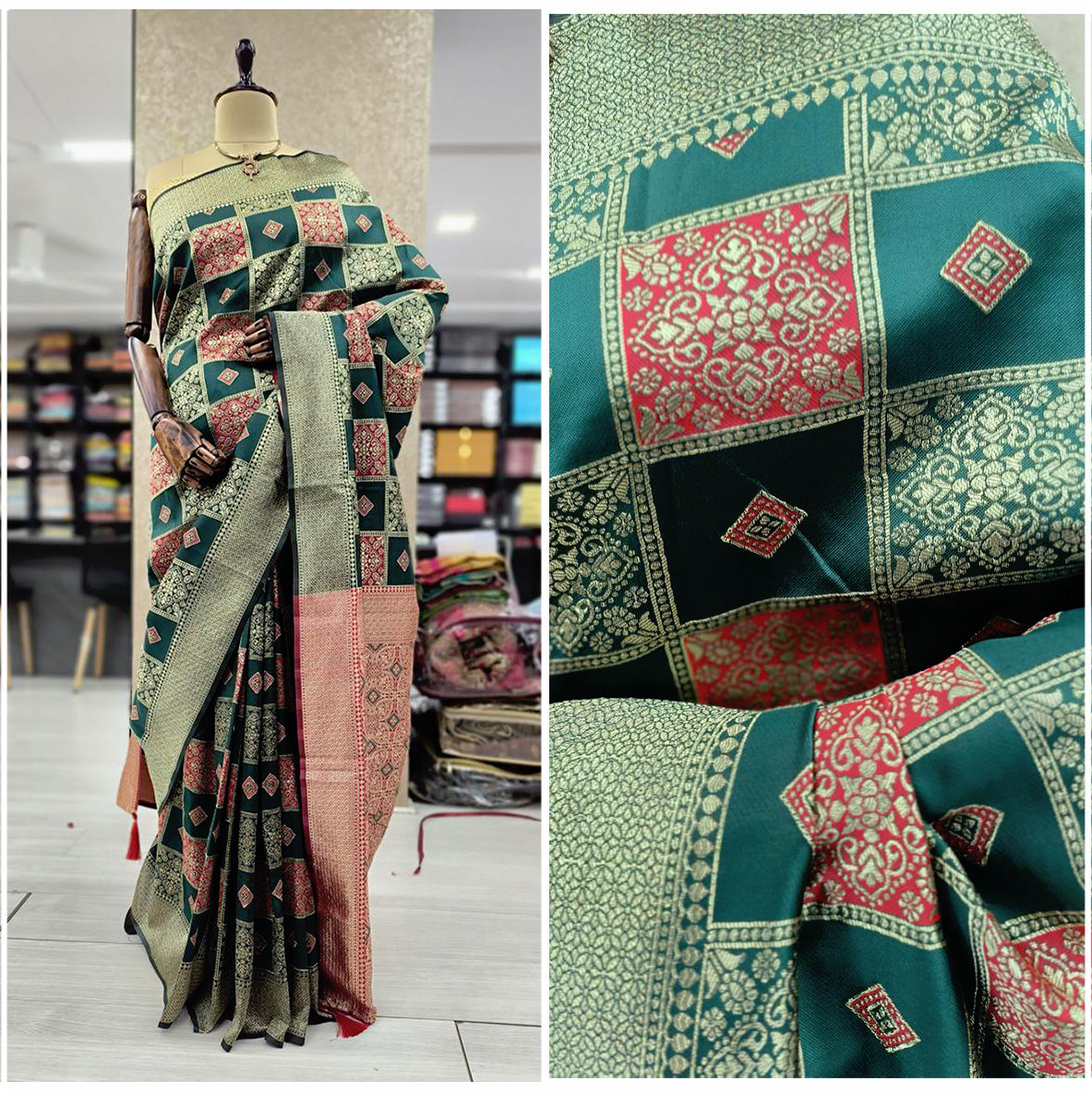 JMS_Studio Art Silk Banarsi Multicolor Saree with Golden Weaves - JMS Studio