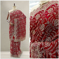Maroon georgette saree with silver-tone floral stonework embroidery